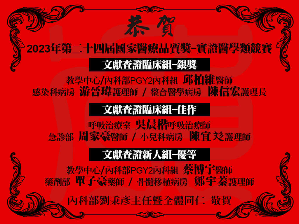 恭賀-2023年(第二十四屆)國家醫療品質獎獲獎 恭賀-2023年(第二十四屆)國家醫療品質獎獲獎